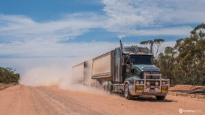 Australia_Mungo_NP-1 Long Australian roadtrain truck driving thru the australian outback