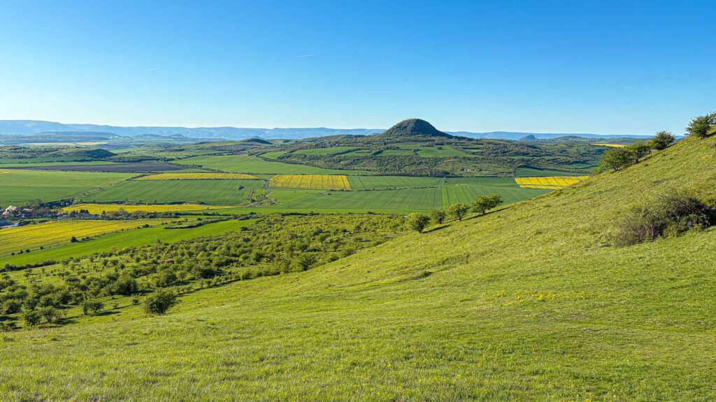 view tot he grassy meadows of the central Bohemia