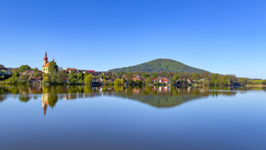 beautiful small town on the shore of the lake