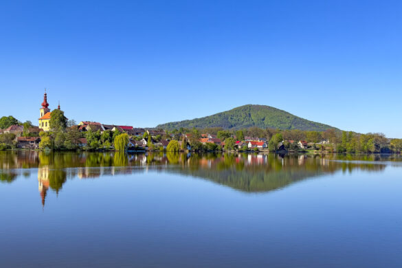 beautiful small town on the shore of the lake