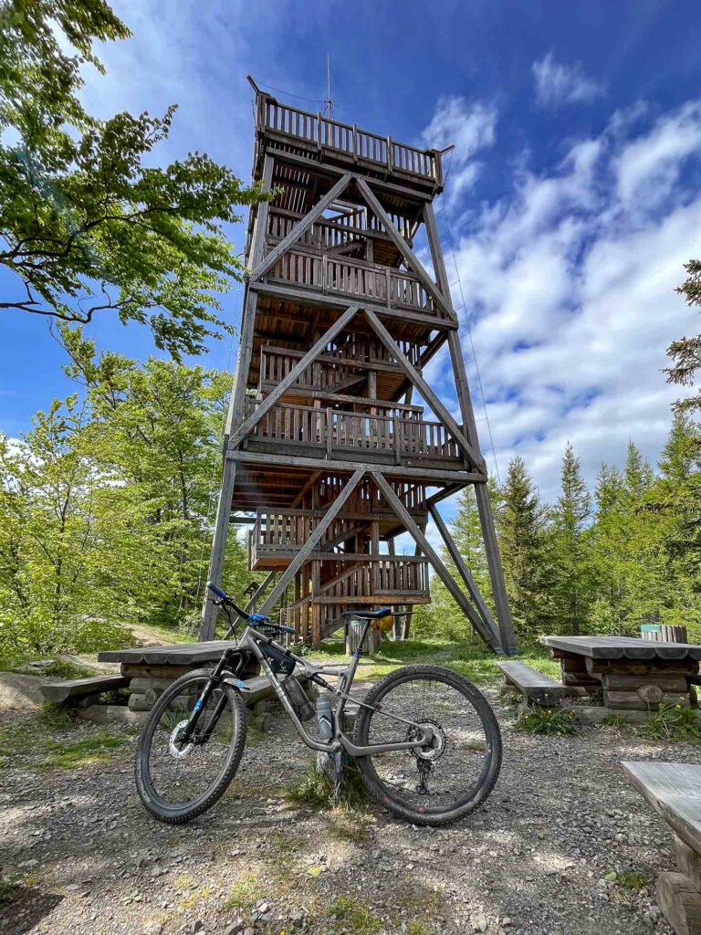 MTB bike near the look out tower in Jizerske hory on the known MTB race Jiro220