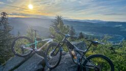 MTB bikes on the viewpoint Muchov in Jizerske hory on the known MTB race Jiro220