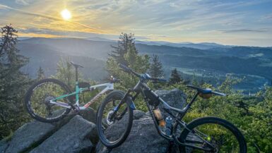 MTB bikes on the viewpoint Muchov in Jizerske hory on the known MTB race Jiro220