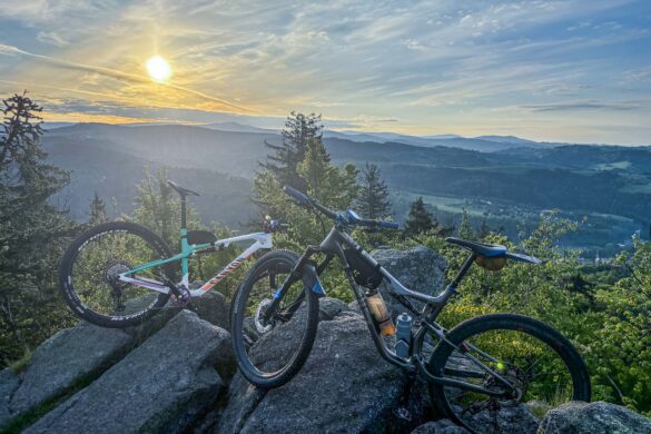 MTB bikes on the viewpoint Muchov in Jizerske hory on the known MTB race Jiro220