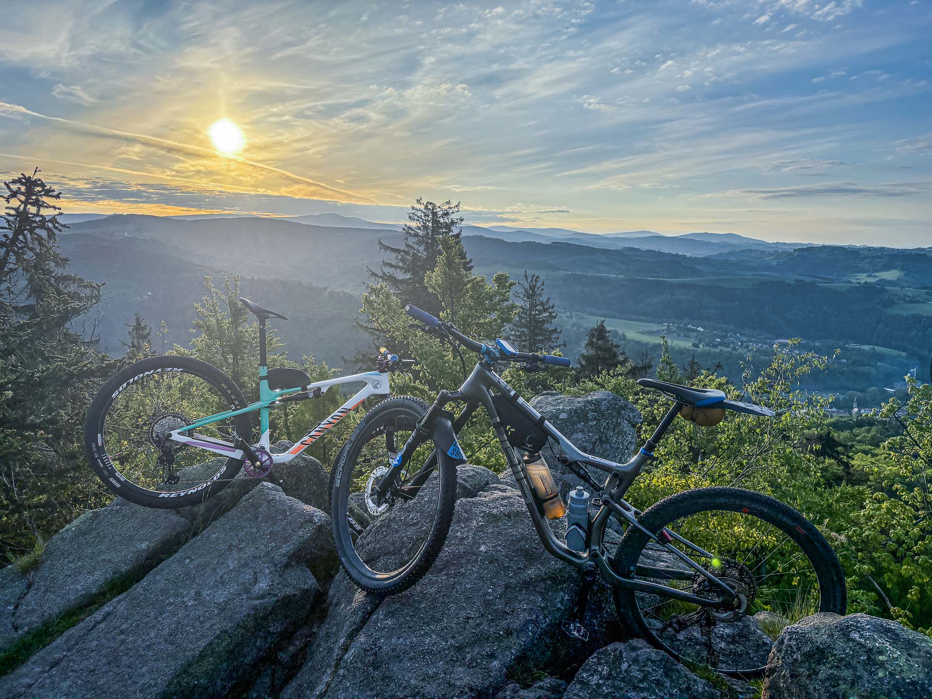 MTB bikes on the viewpoint Muchov in Jizerske hory on the known MTB race Jiro220