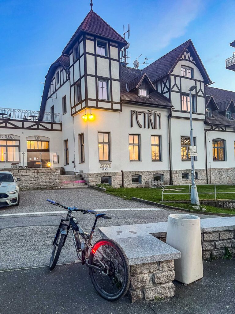 MTB bike near the look out tower in Jizerske hory on the known MTB race Jiro220