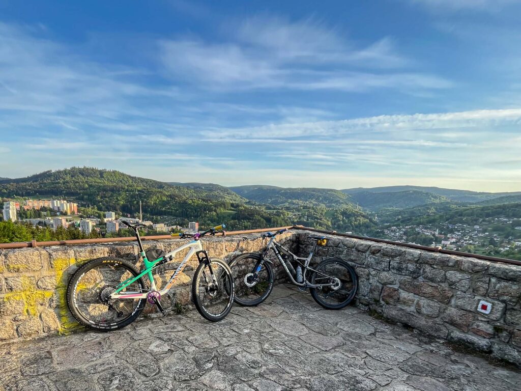 MTB bike on the viewpoint in Jizerske hory on the known MTB race Jiro220
