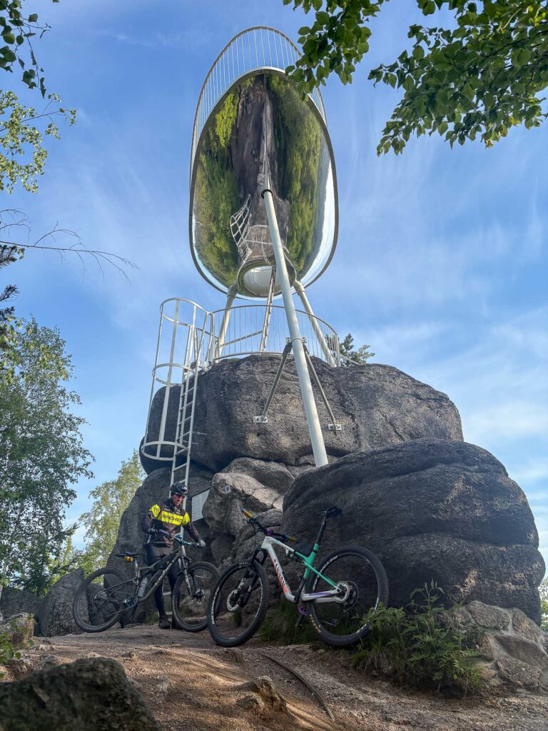 MTB bike near the look out tower in Jizerske hory on the known MTB race Jiro220