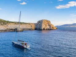 Sailboat anchored in Croatia near Modra Spilja on teh way to Lipari 2026