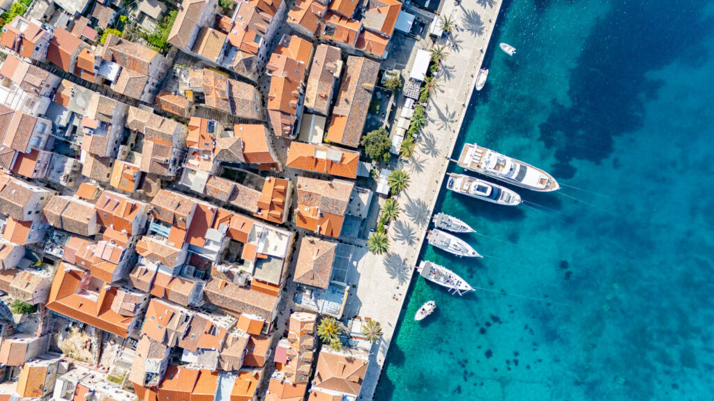 yachts moored at the town of Hvar
