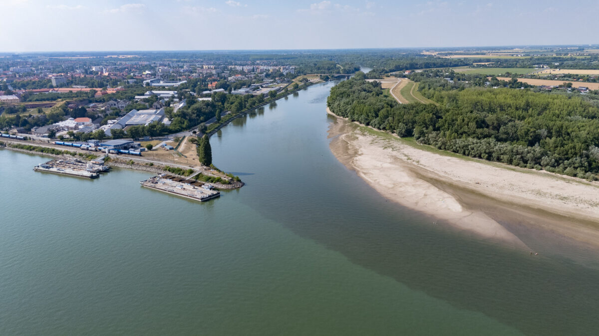 Confluence of two rivers Donau and Váh
