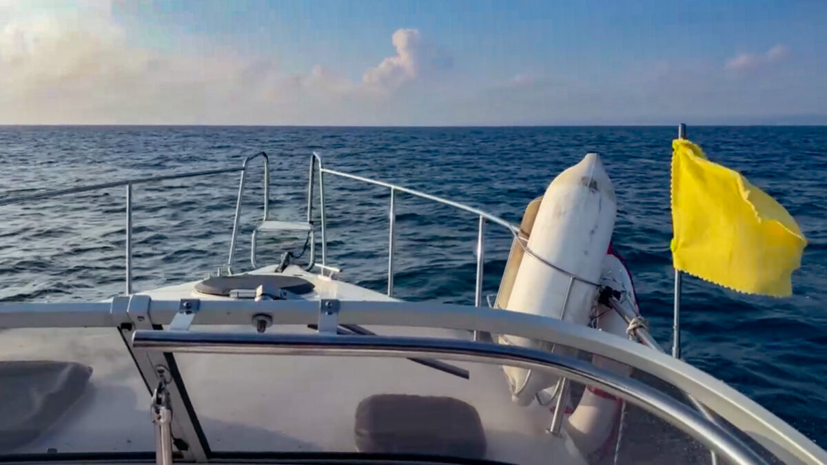 Q flag on the boat in Black sea