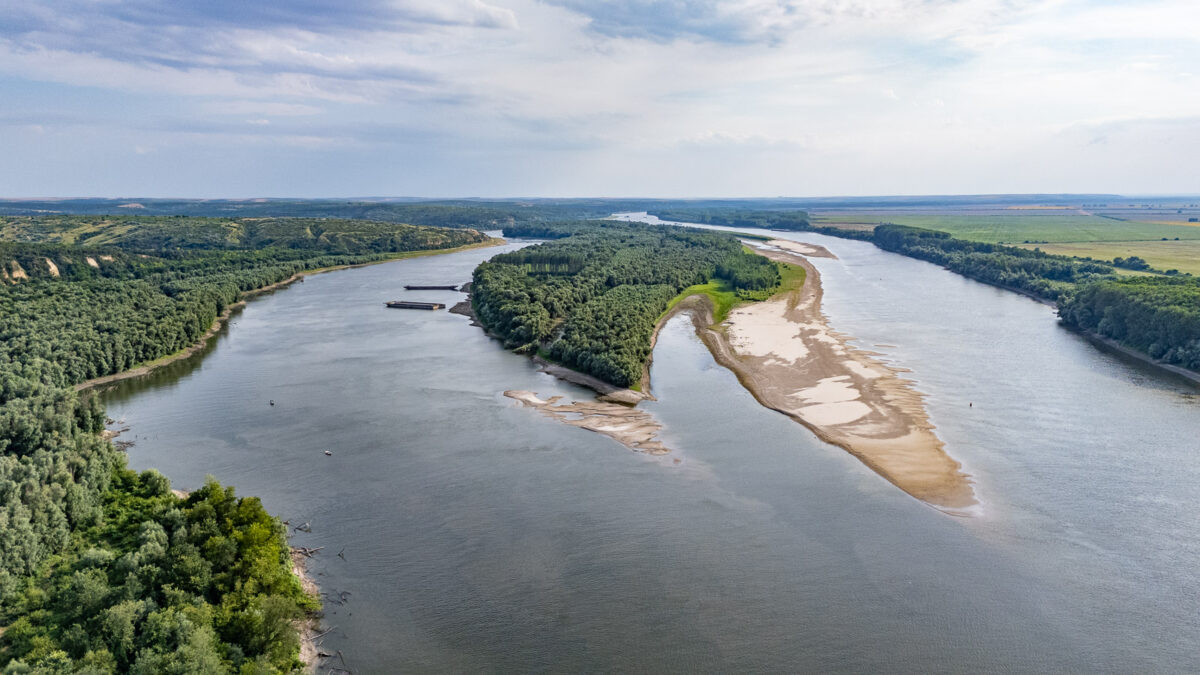 Sandy beach island on the lower Danube in Romania.