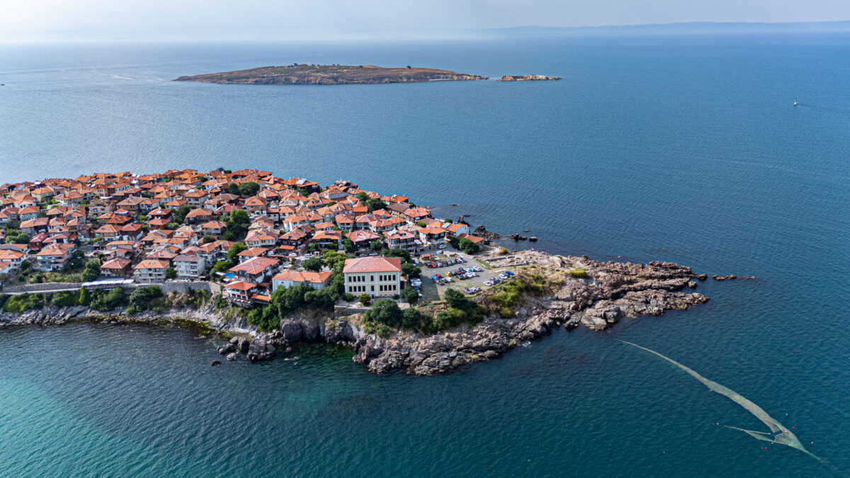 Cliffy peninsula with beautiful city Sozopol on the clif