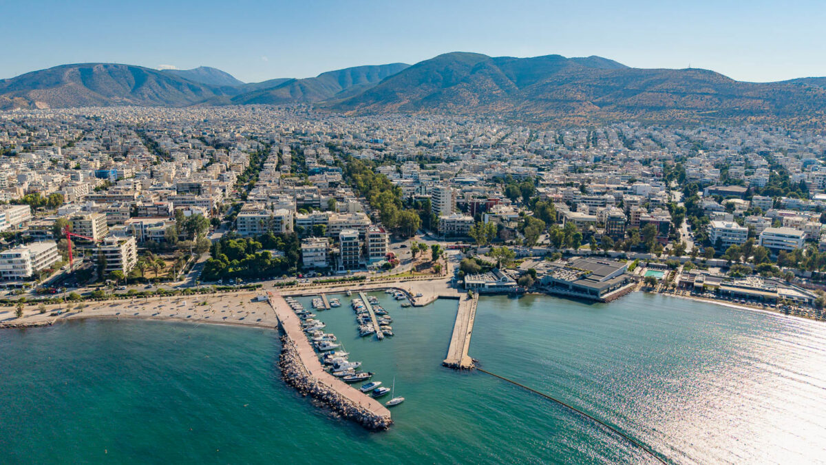 Small city port at the shore of Glyfada town
