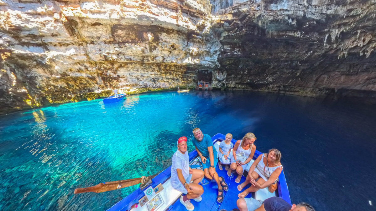 On the boat of the Melissani cave in Kefalonia