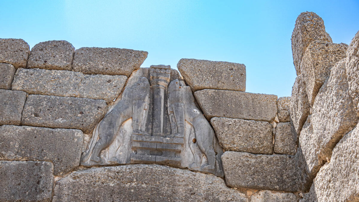 The lion gate in Mycenea culture in greece