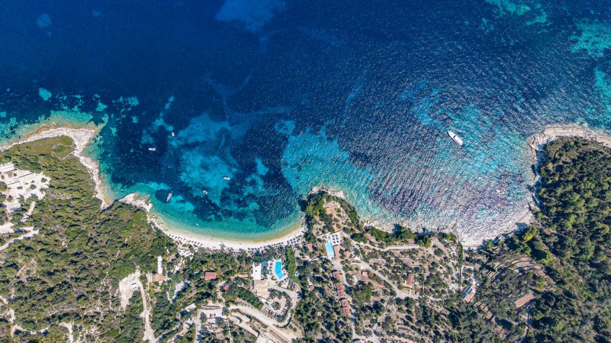 Aerial picture of the Paxos torquoise coast