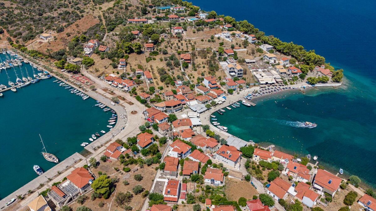Marina in Trizonia in Corinth bay